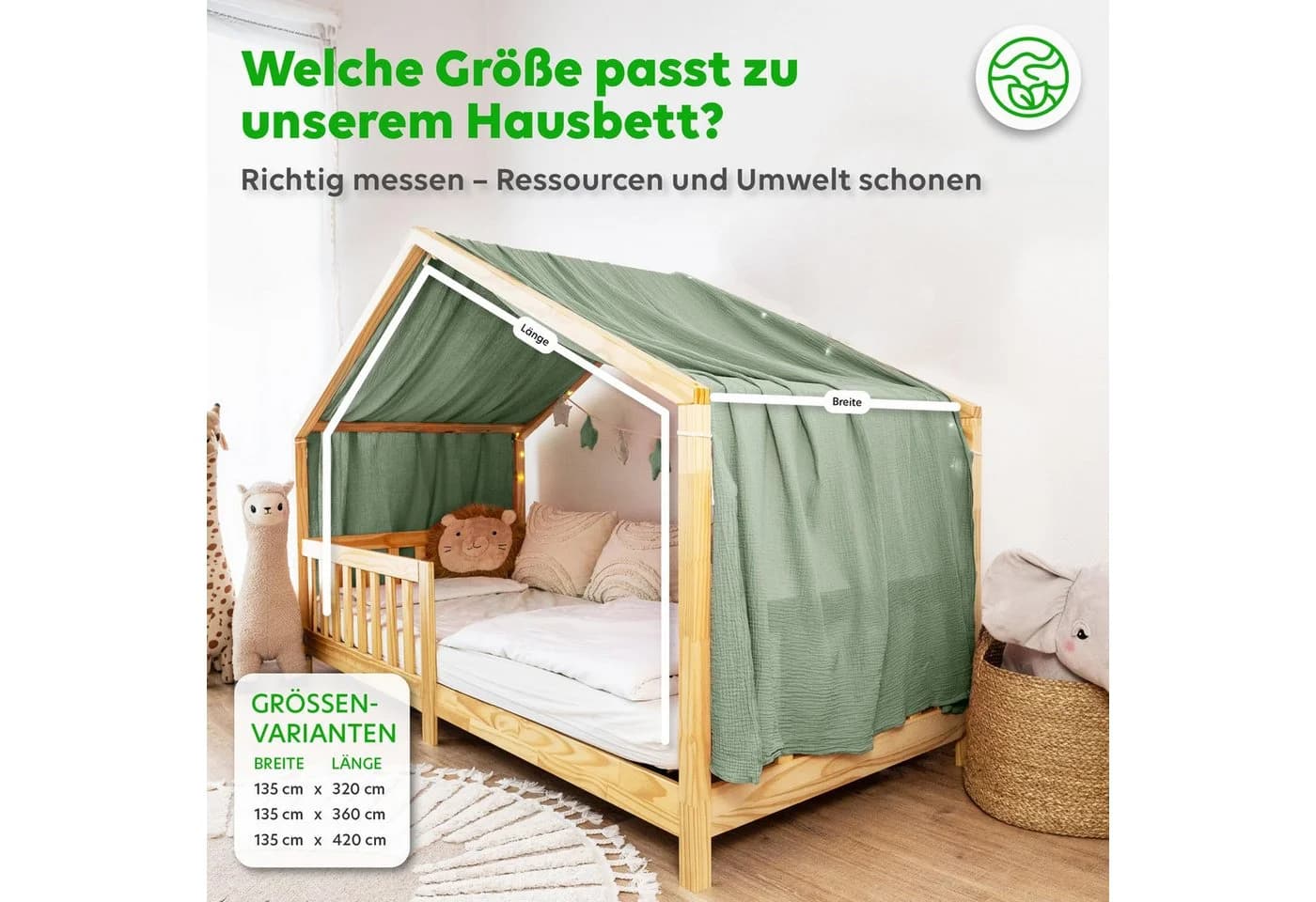 lilimaus Betthimmel Hausbett Musselin Grün Kinderzimmer Deko - Bild 4