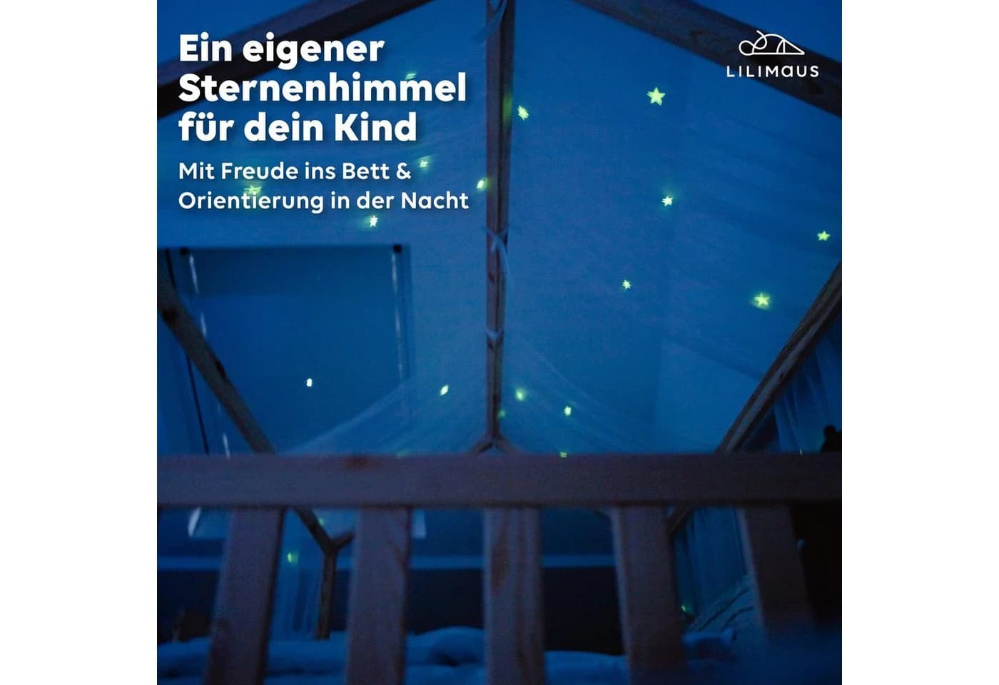 lilimaus Betthimmel Hausbett Himmel Sterne aus 100% Musselin Baumwolle Grün - Bild 1