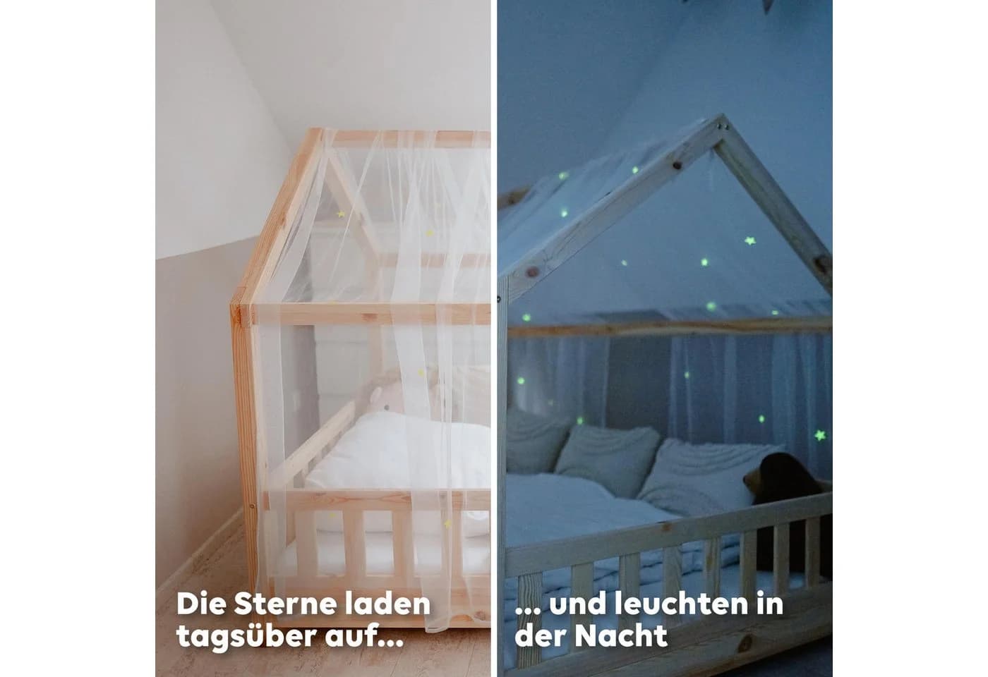 lilimaus Betthimmel Hausbett Himmel Sterne aus 100% Musselin Baumwolle Grün - Bild 3
