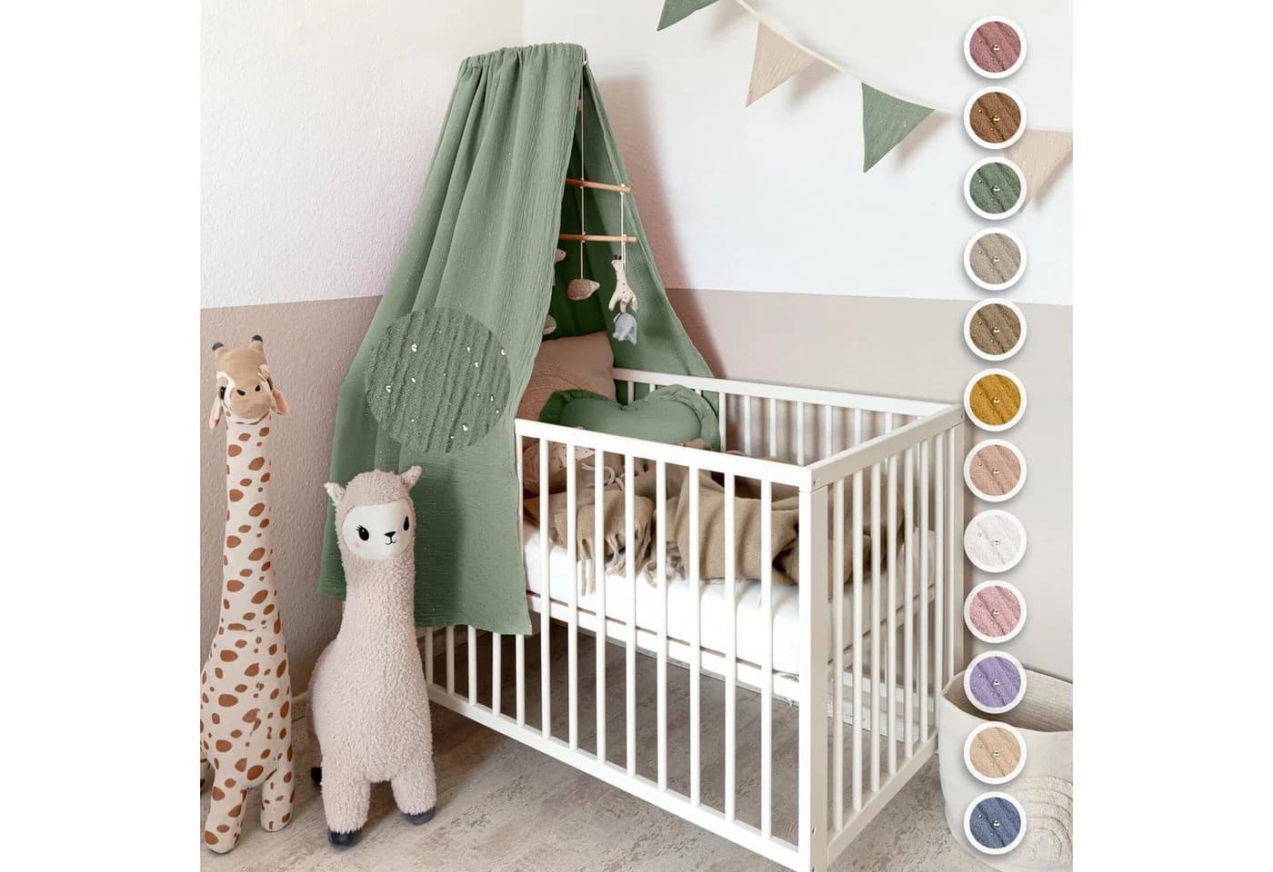 lilimaus Betthimmel Babybett Gold-Edition Musselin Baumwolle Grün - Bild 2