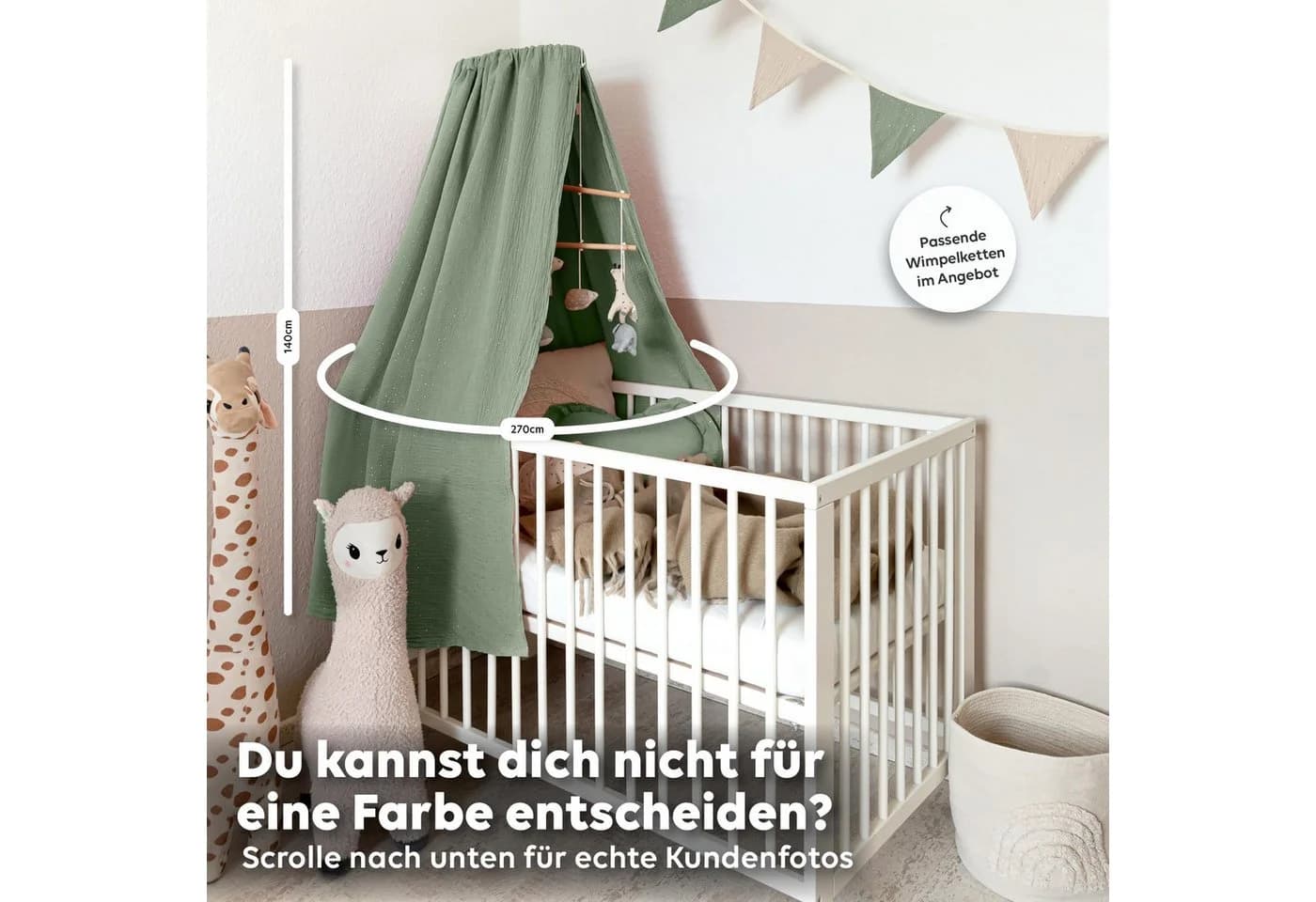 lilimaus Betthimmel Babybett Gold-Edition Musselin Baumwolle Grün - Bild 5