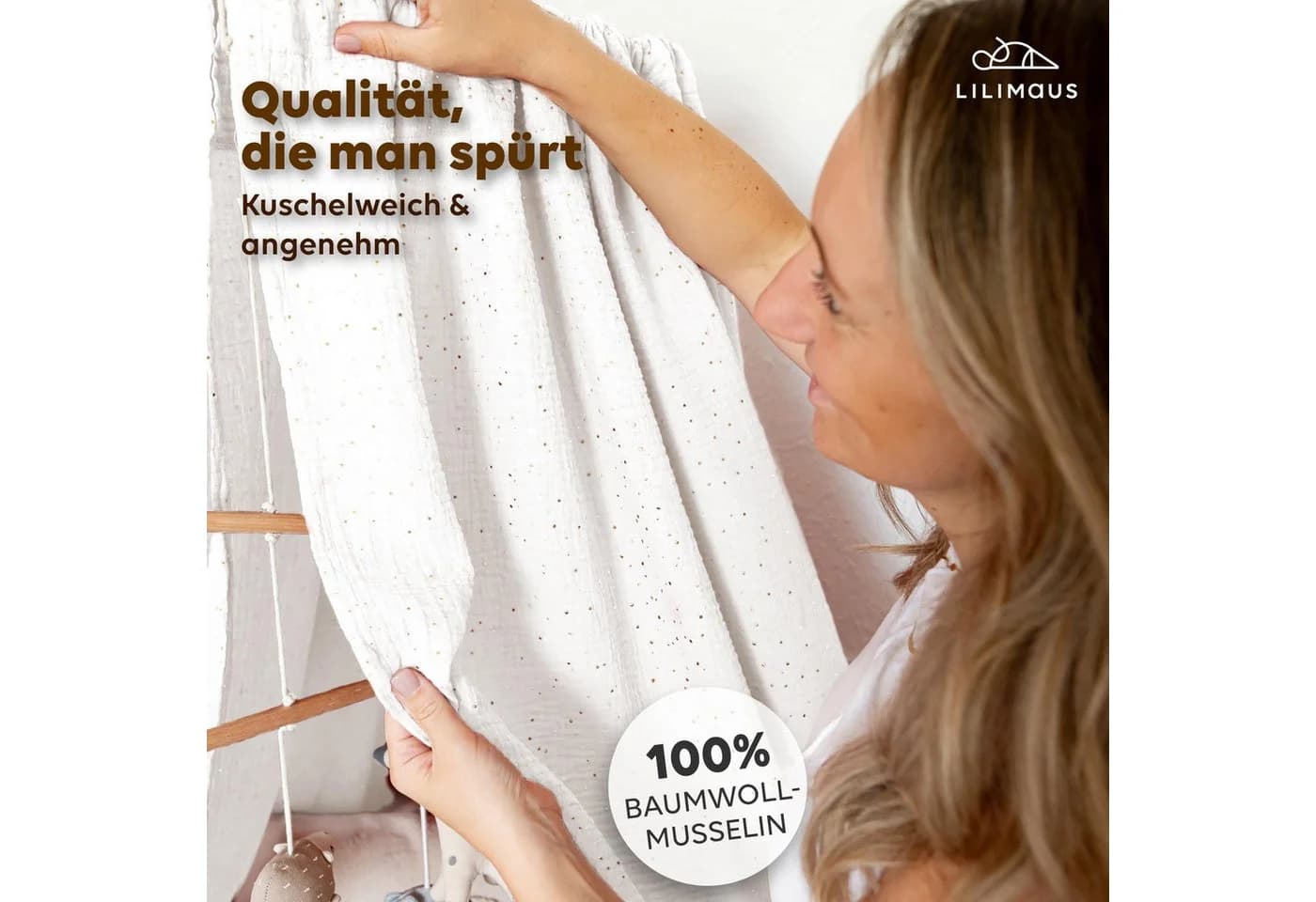 lilimaus Betthimmel Gold Musselin Babybett Baldachin