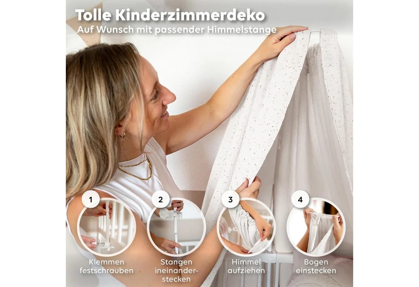 lilimaus Betthimmel Gold Musselin Babybett Baldachin - Bild 4