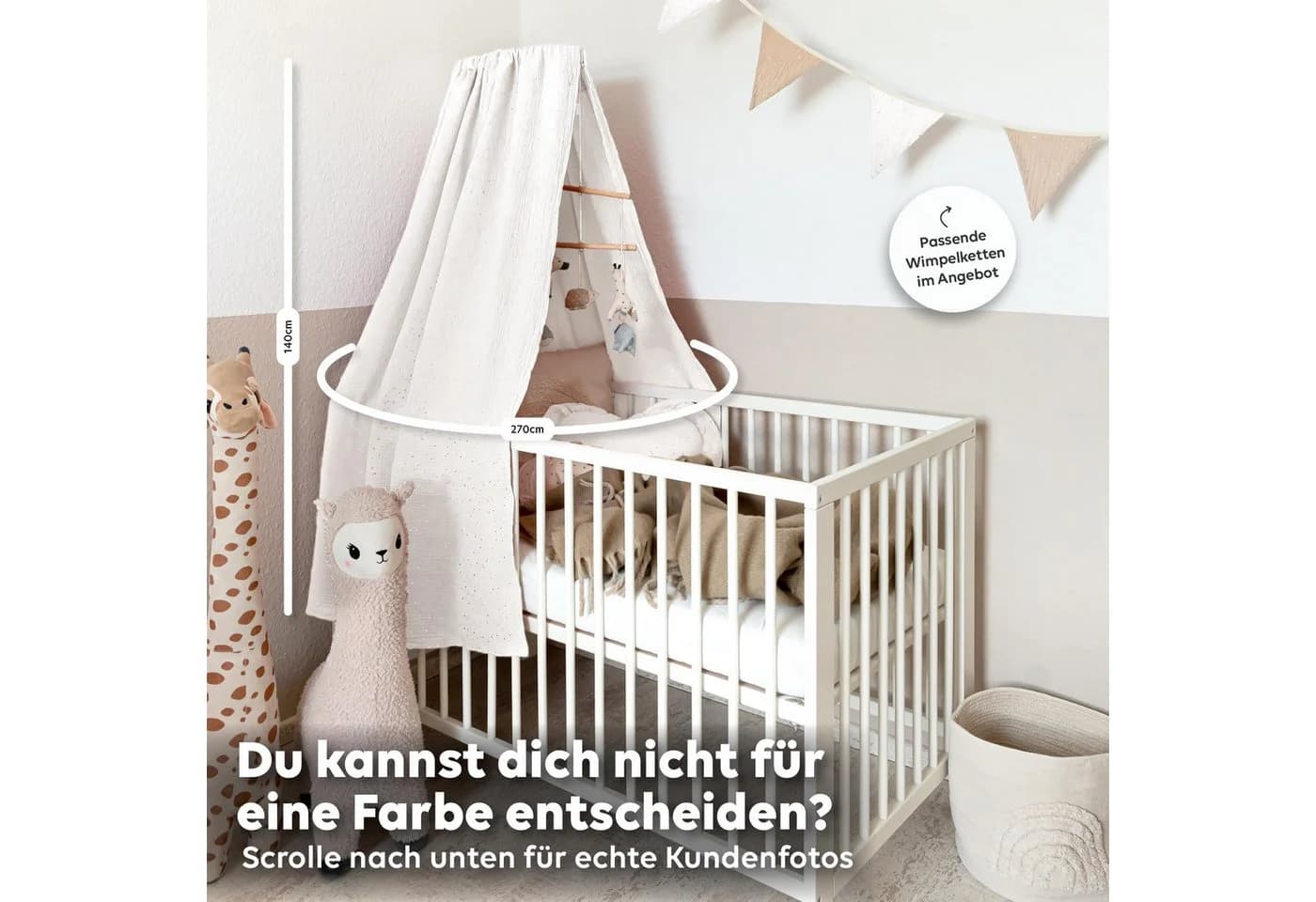 lilimaus Betthimmel Gold Musselin Babybett Baldachin - Bild 5