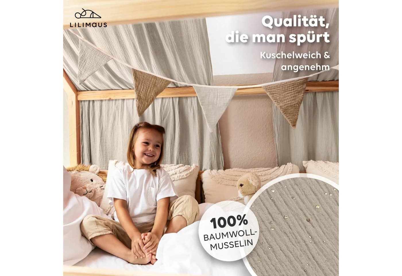 lilimaus Betthimmel Musselin Hausbett mit Gold Applikation - Bild 1