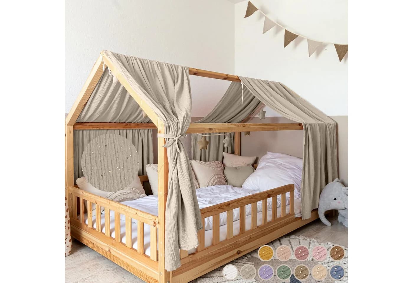 lilimaus Betthimmel Musselin Hausbett mit Gold Applikation - Bild 2