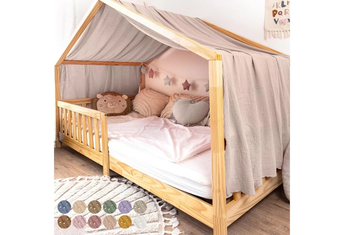 lilimaus Betthimmel Musselin Hausbett Himmel Kinderzimmer Baumwolle mit Gold - Bild 2