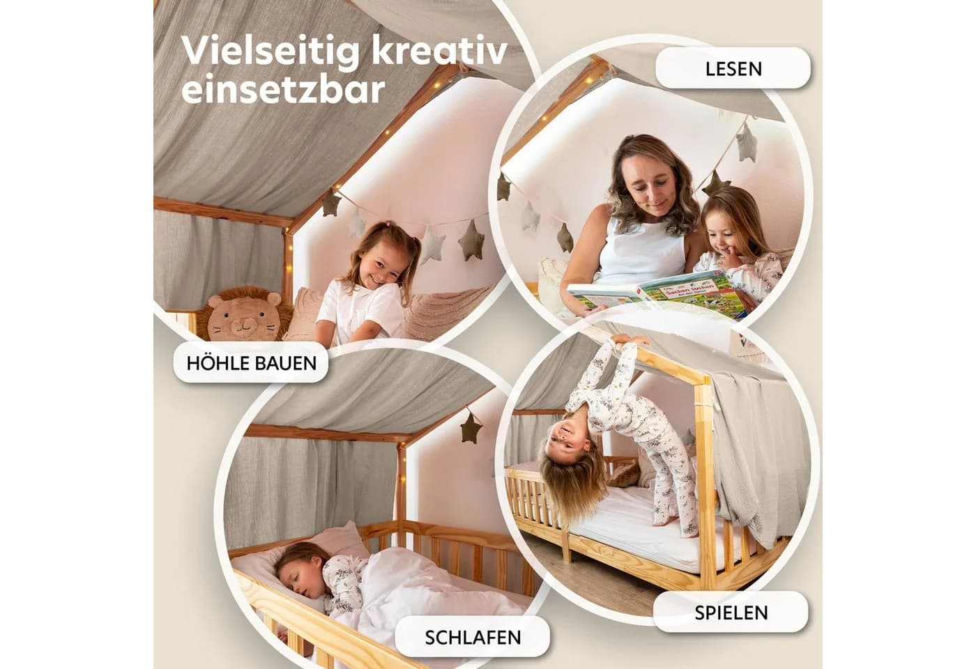 lilimaus Betthimmel Musselin Hausbett Himmel Kinderzimmer Baumwolle mit Gold - Bild 3