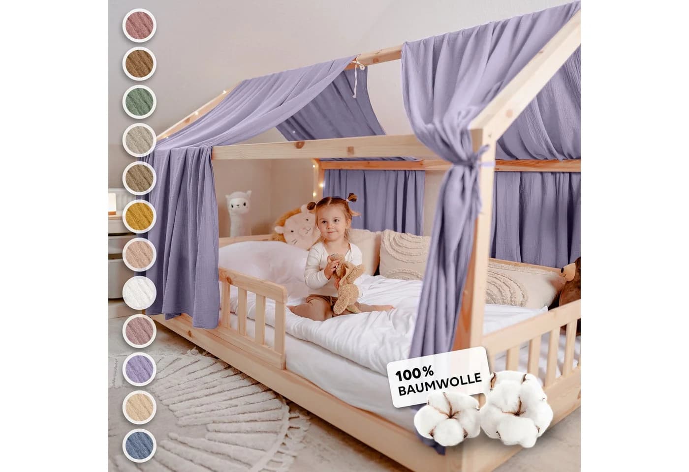 lilimaus Betthimmel Hausbett 2er-Set aus 100% Musselin Violett - Bild 2