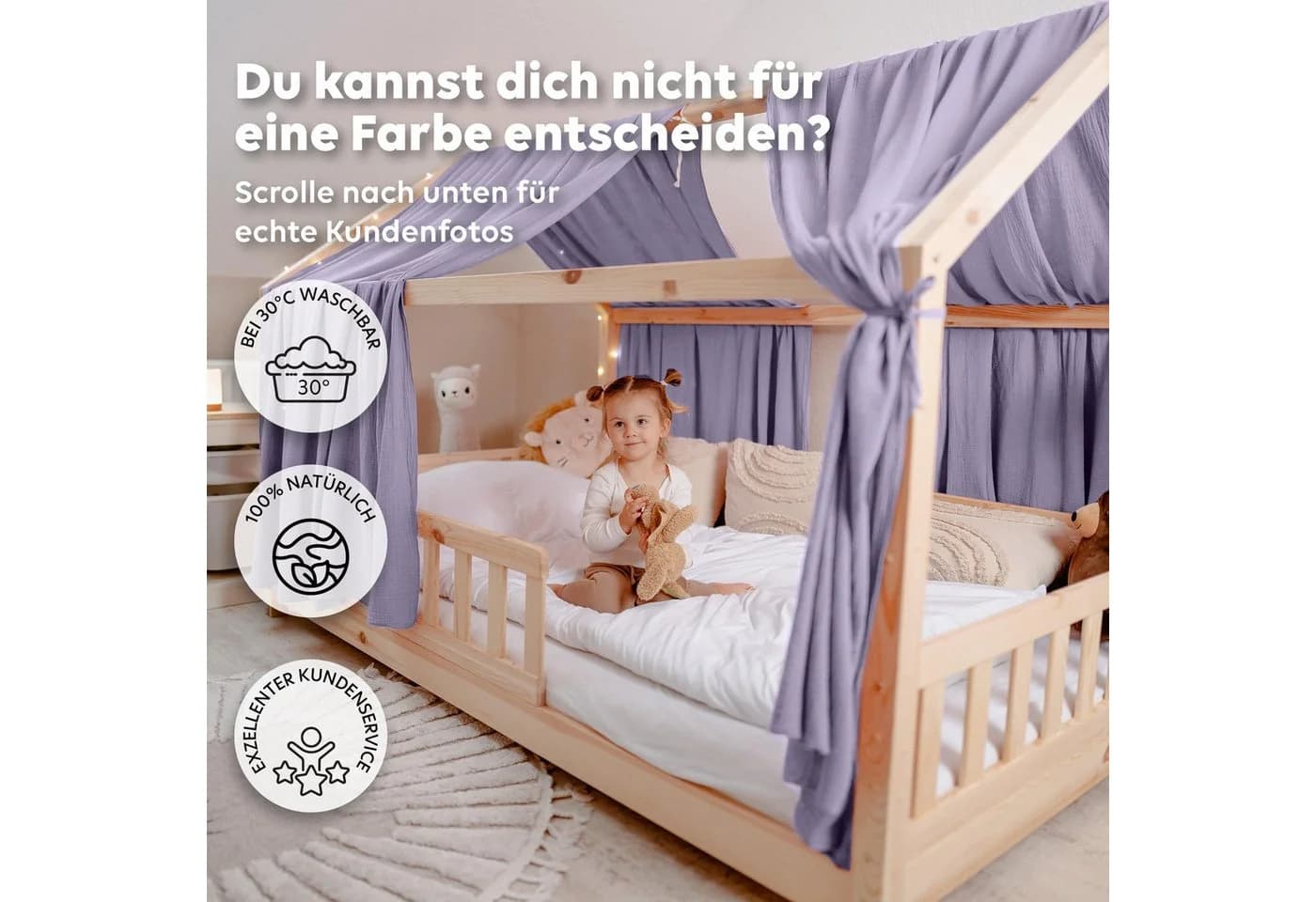 lilimaus Betthimmel Hausbett 2er-Set aus 100% Musselin Violett - Bild 5