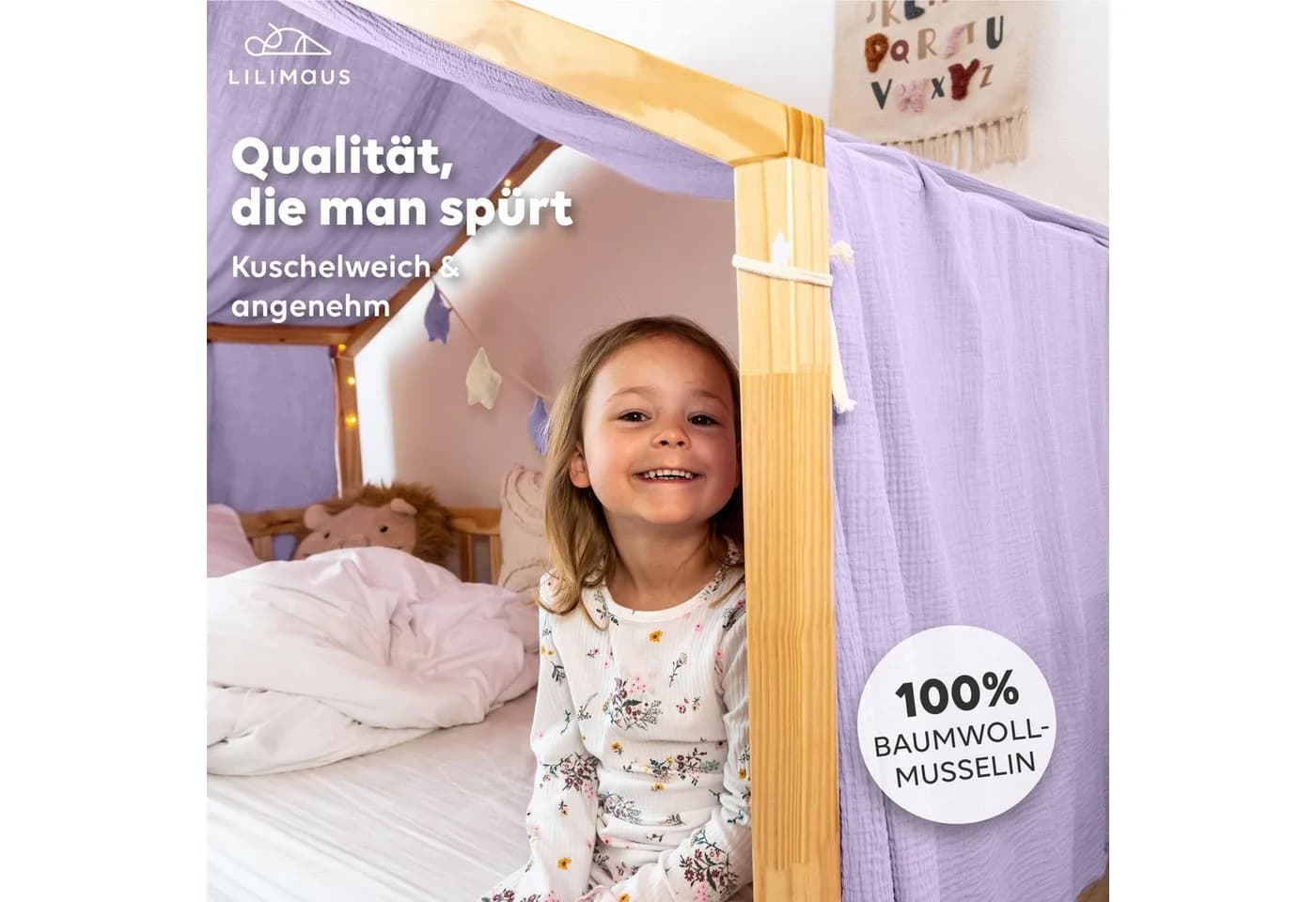 lilimaus Betthimmel Hausbett Musselin Flieder Deko - Bild 1