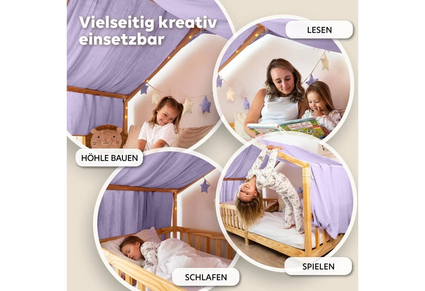 lilimaus Betthimmel Hausbett Musselin Flieder Deko - Bild 3