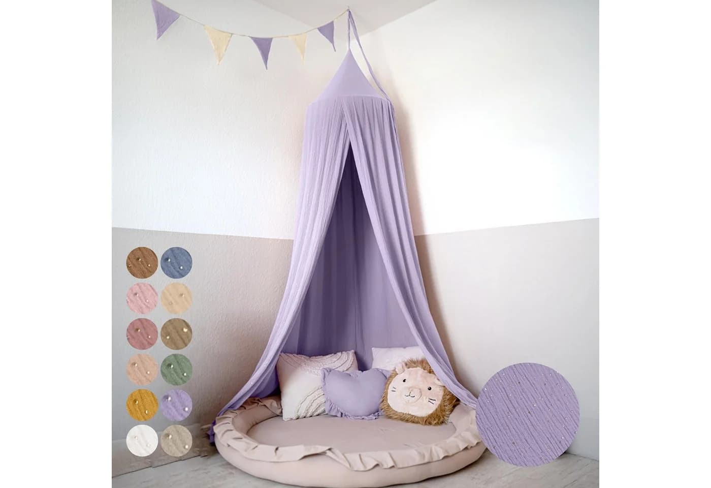 lilimaus Betthimmel Kinderzimmer 100% Baumwolle Flieder Gold Applikation - Bild 2