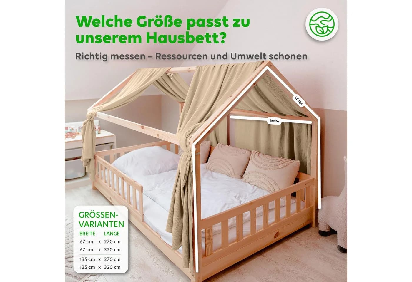 lilimaus Betthimmel Hausbett 2er Set Baumwolle Musselin Beige - Bild 4