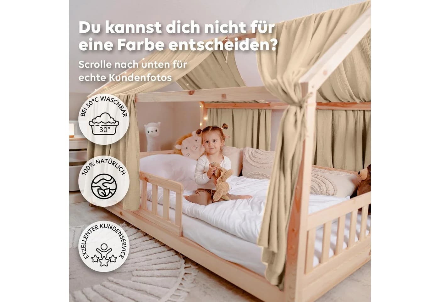 lilimaus Betthimmel Hausbett 2er Set Baumwolle Musselin Beige - Bild 5