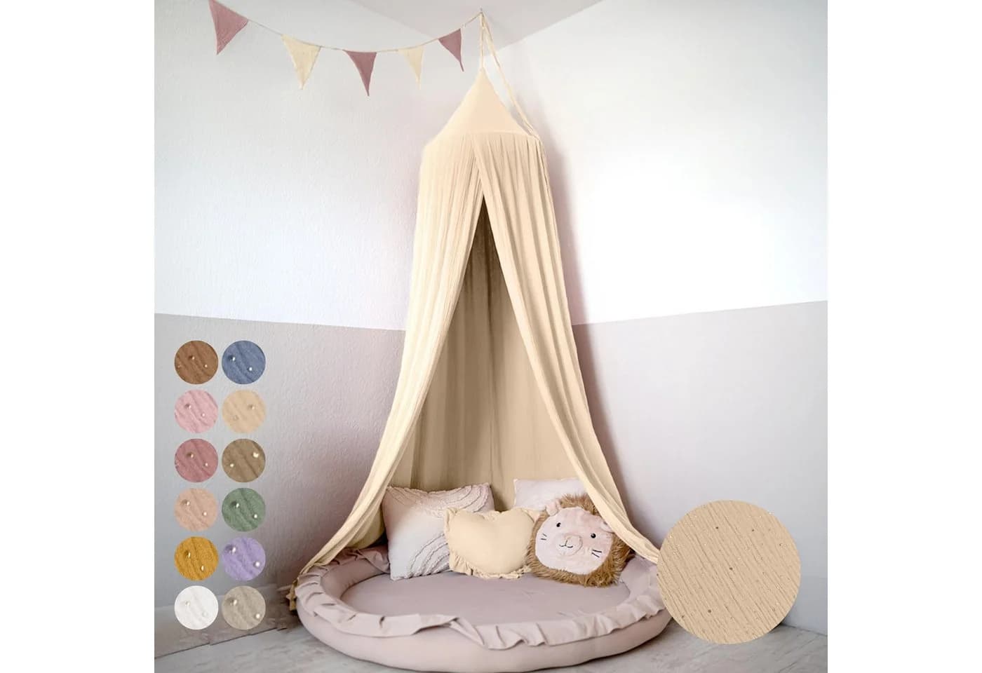 lilimaus Betthimmel Kinderzimmer 100% Baumwolle Creme Gold Applikation - Bild 2
