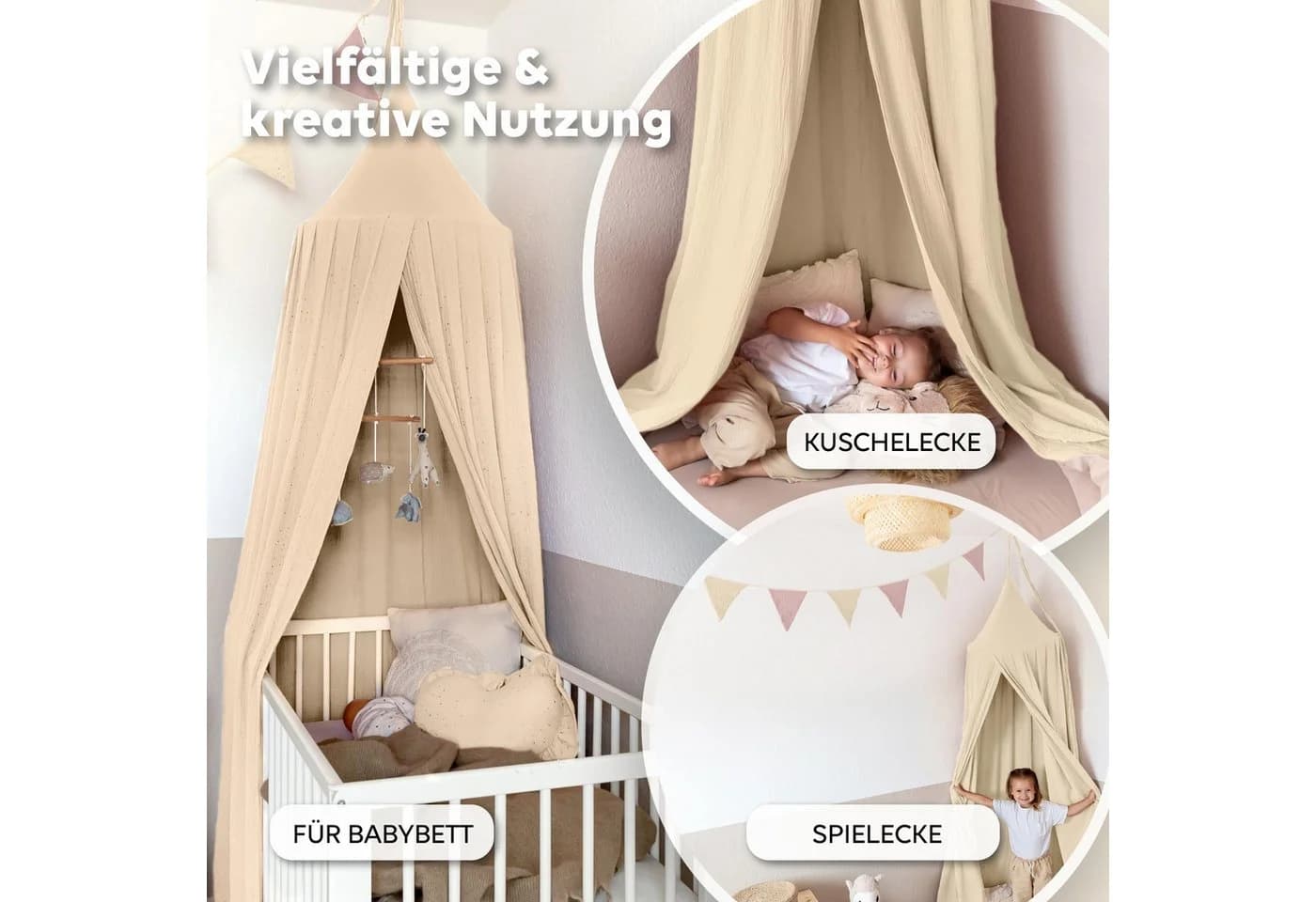 lilimaus Betthimmel Kinderzimmer 100% Baumwolle Creme Gold Applikation - Bild 3