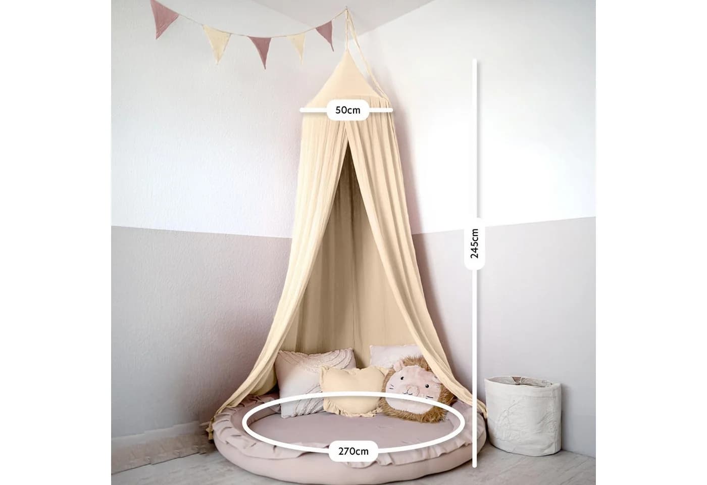 lilimaus Betthimmel Kinderzimmer 100% Baumwolle Creme Gold Applikation - Bild 5