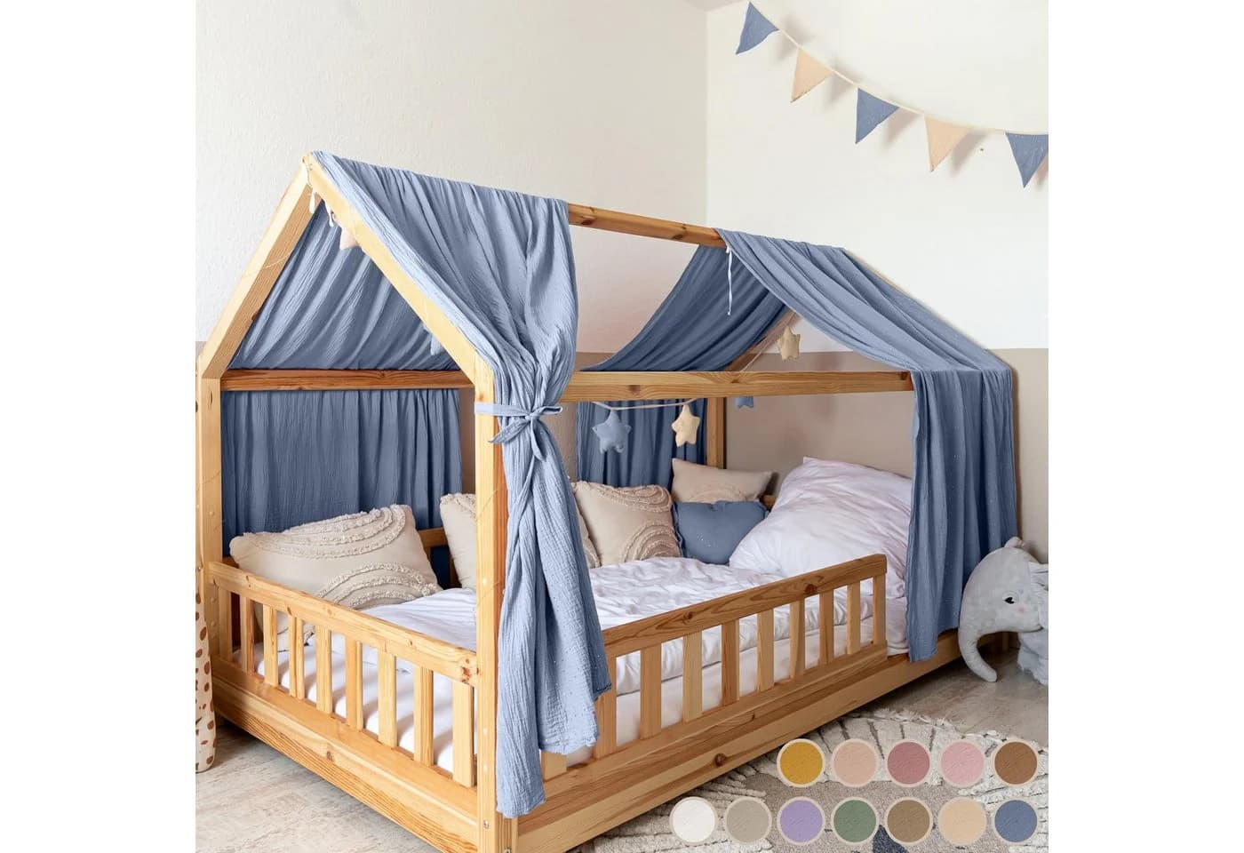 lilimaus Betthimmel Hausbett 2er Set Baumwolle Musselin Blau - Bild 2