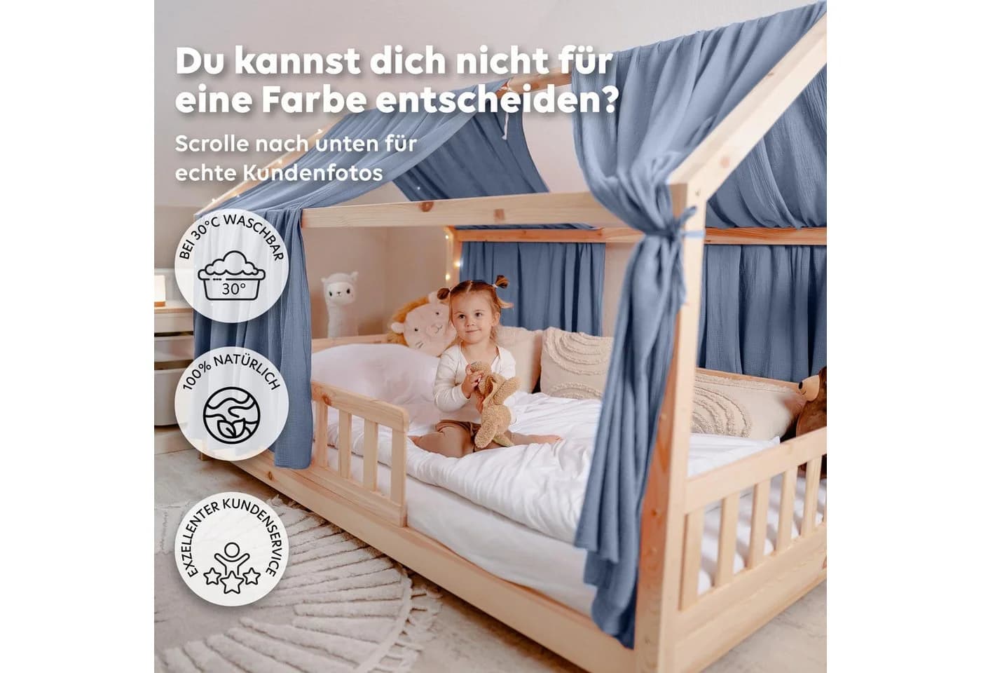 lilimaus Betthimmel Hausbett 2er Set Baumwolle Musselin Blau - Bild 5