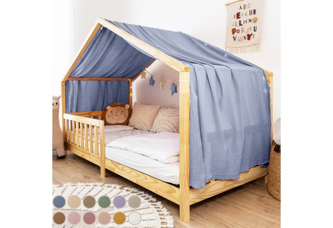 lilimaus Betthimmel Single Hausbett 100% Musselin-Baumwolle Blau - Bild 2