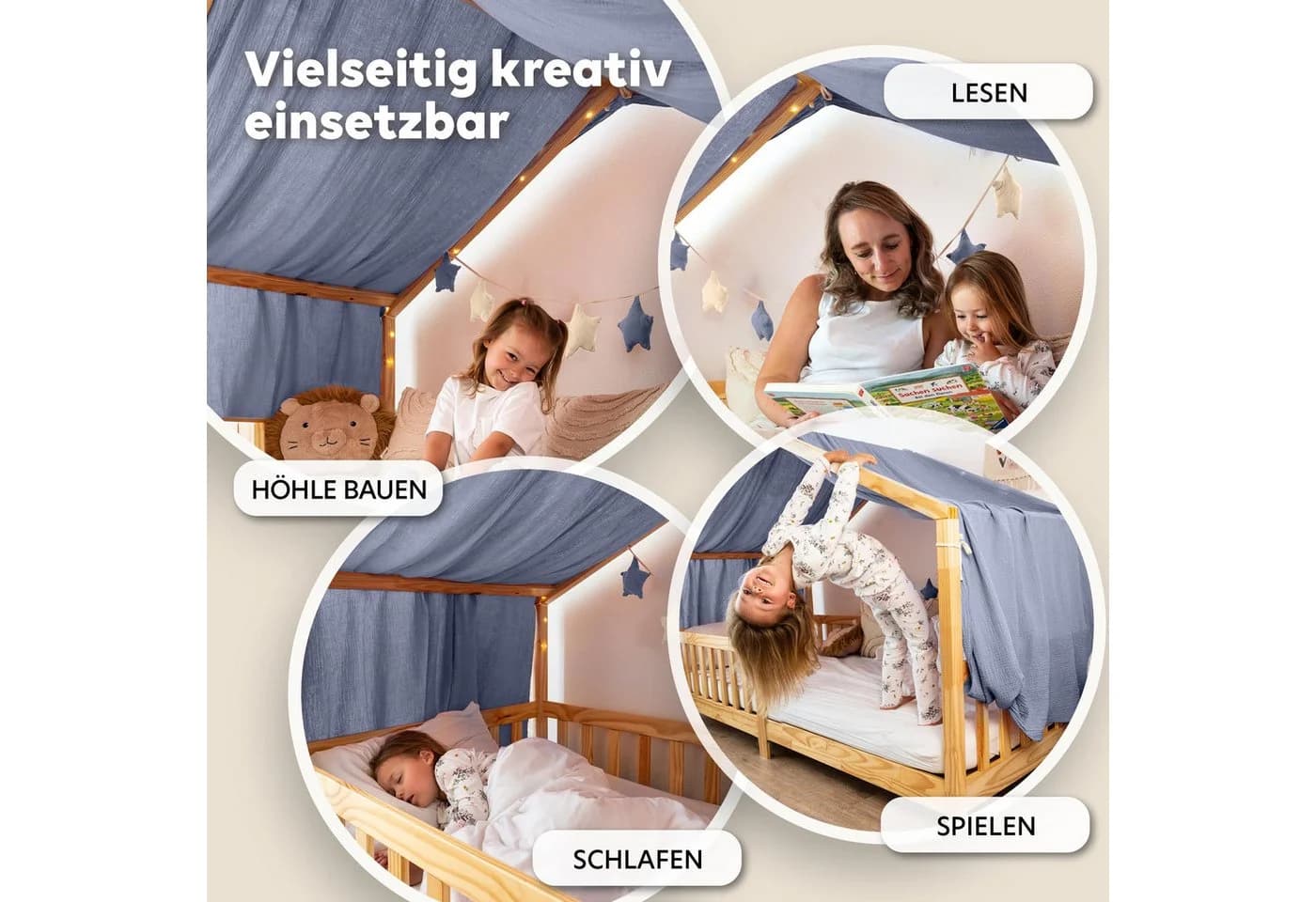 lilimaus Betthimmel Musselin Hausbett Himmel Kinderzimmer Baumwolle mit Gold - Bild 3