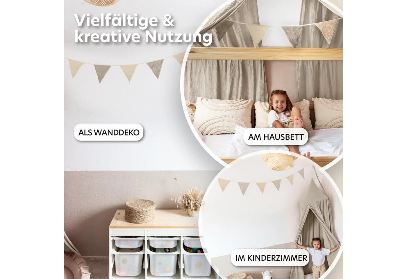 lilimaus Wimpelkette Musselin Baumwolle Kinderzimmer Girlande