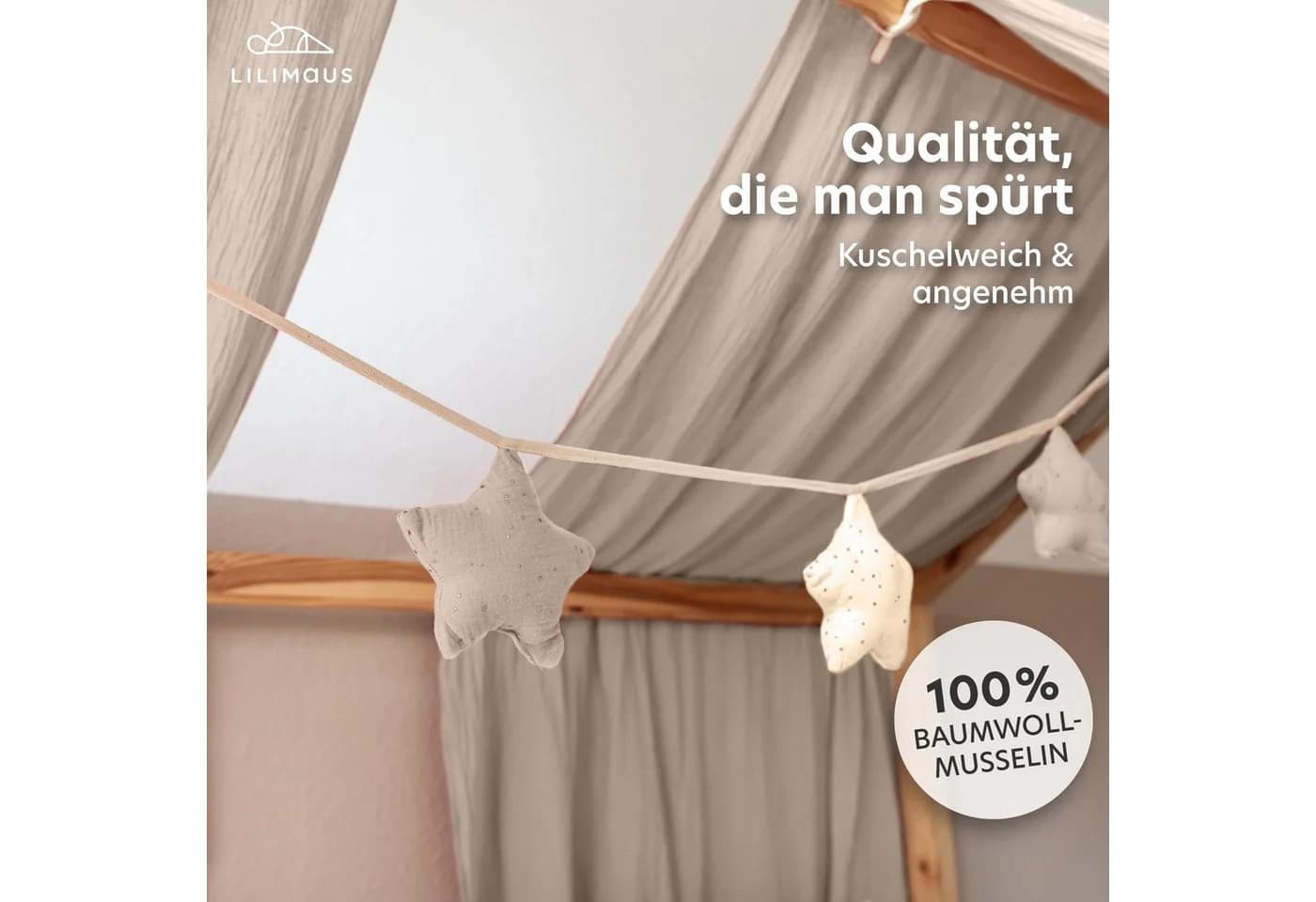 lilimaus Wimpelkette Sternenkette Beige/Gold ca. 300 cm - Bild 4