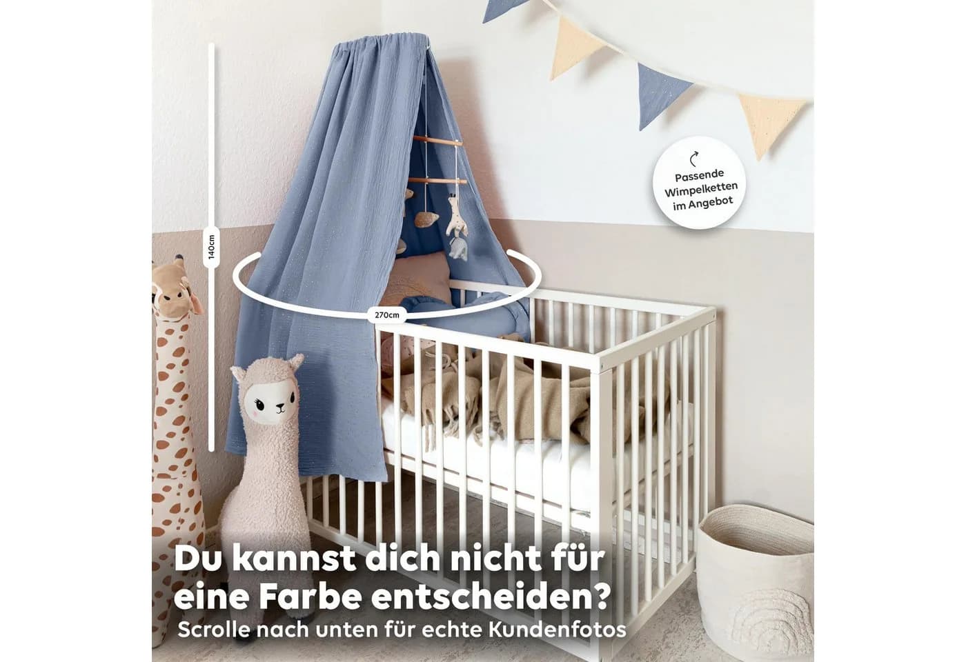 lilimaus Betthimmel Babybett Gold Musselin handgenäht - Bild 5