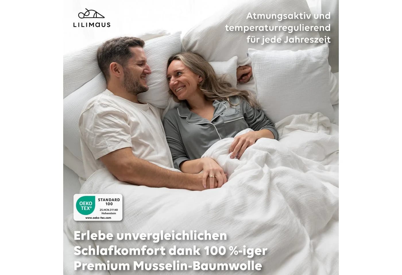 lilimaus Musselin Bettwäsche Set 100% Baumwolle Weiß