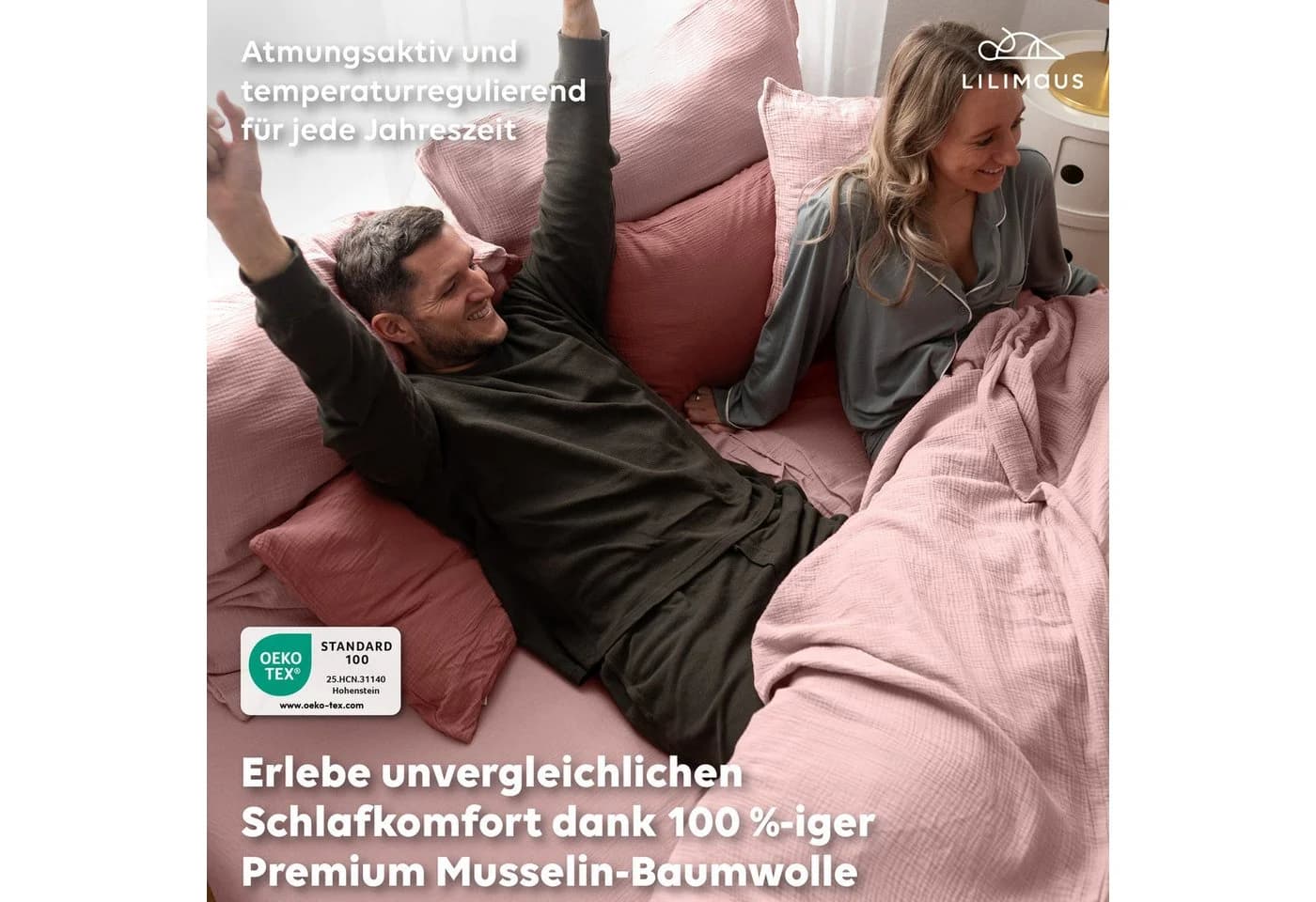 lilimaus Musselin-Bettwäsche Set Rosa 100% Baumwolle
