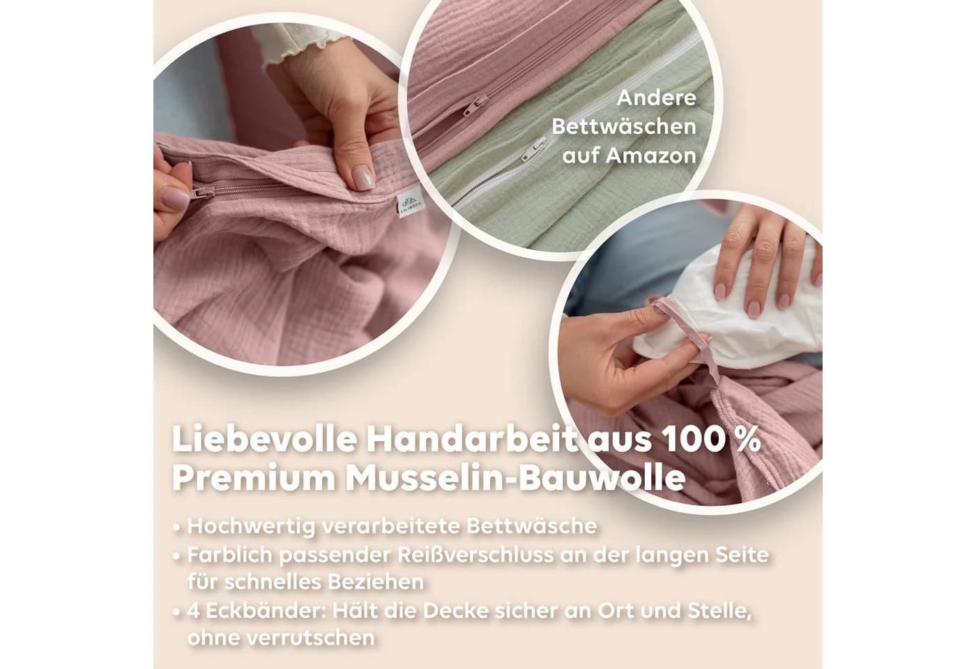 lilimaus Musselin-Bettwäsche Set Rosa 100% Baumwolle - Bild 4