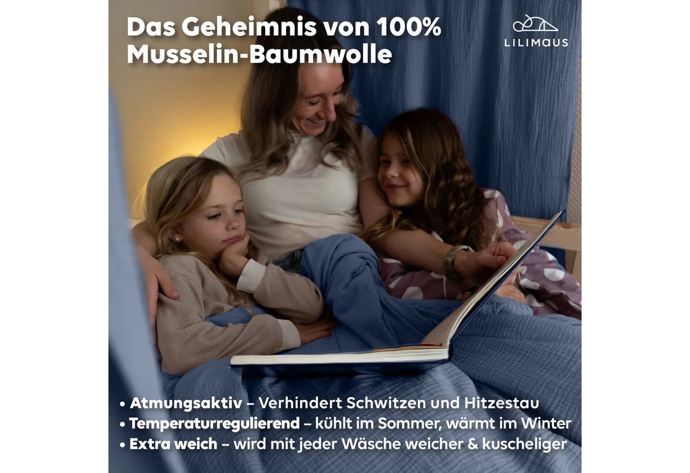 lilimaus Kinderbettwäsche Musselin Blau 100% Baumwolle - Bild 3