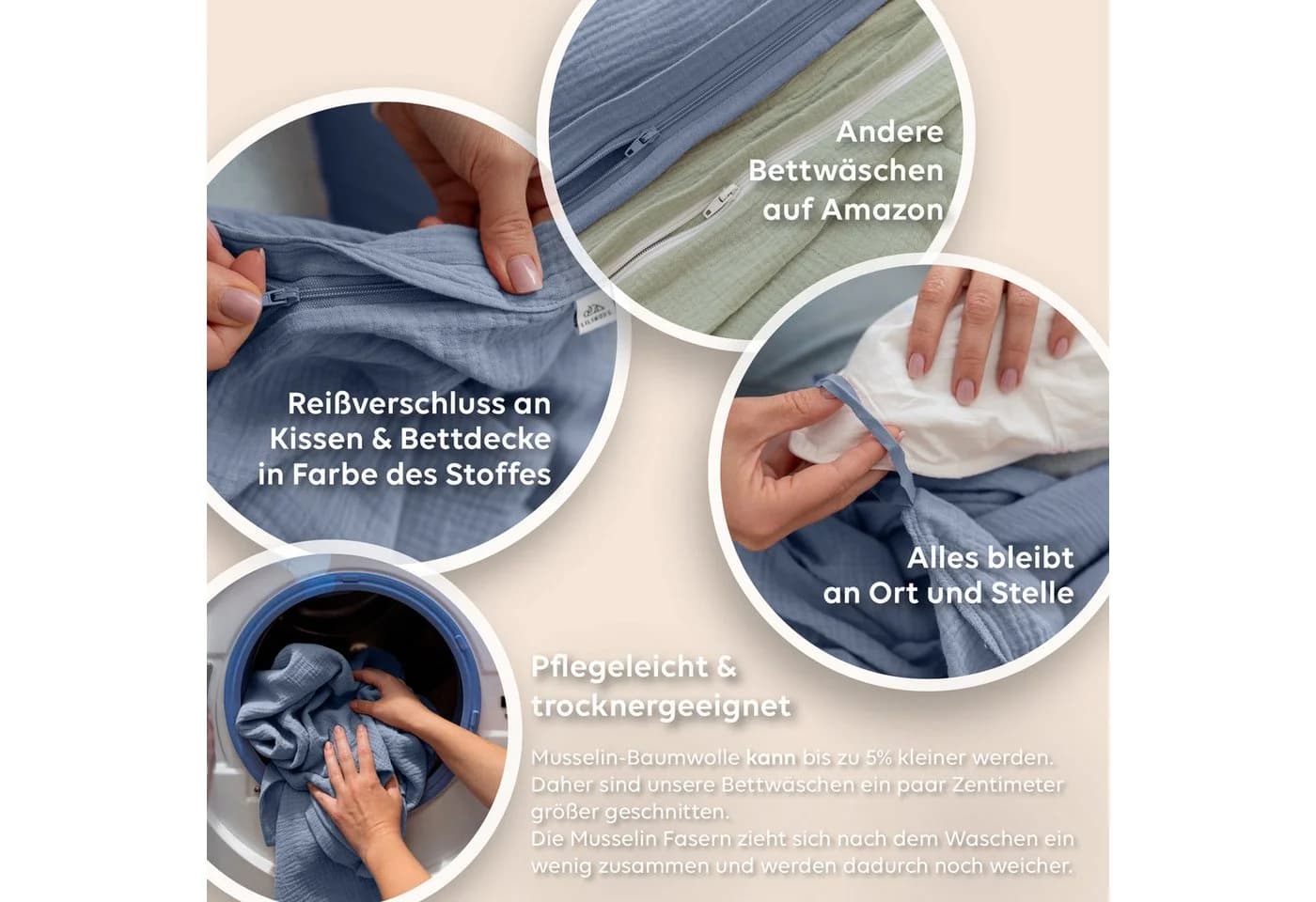 lilimaus Kinderbettwäsche Musselin Blau 100% Baumwolle - Bild 4