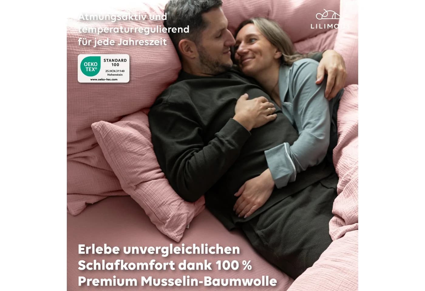 lilimaus Spannbettlaken Musselin Rosa 100% Baumwolle