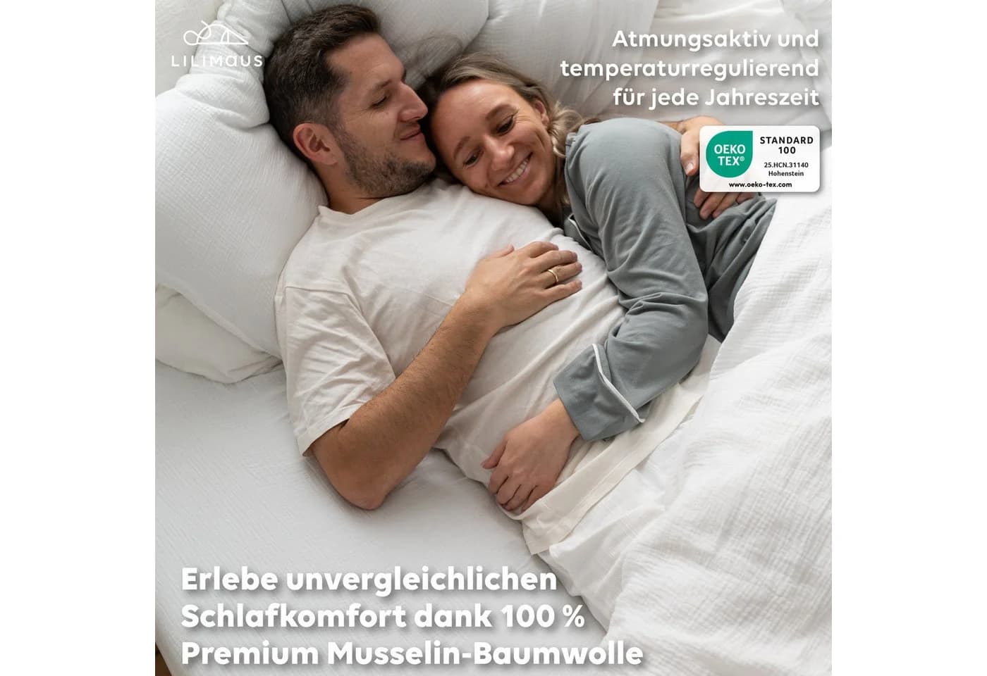 lilimaus Spannbettlaken Musselin 100% Baumwolle Weiß