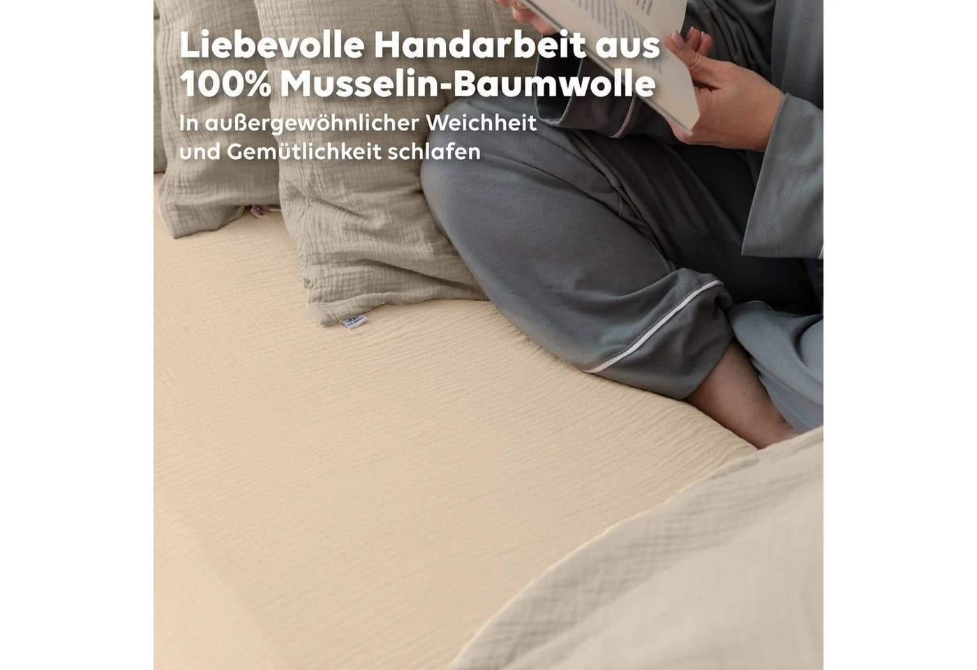 lilimaus Spannbettlaken Musselin Beige 100% Baumwolle - Bild 3
