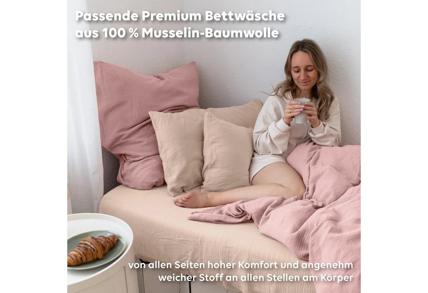 lilimaus Spannbettlaken Musselin Rosa Rundum-Gummizug - Bild 5