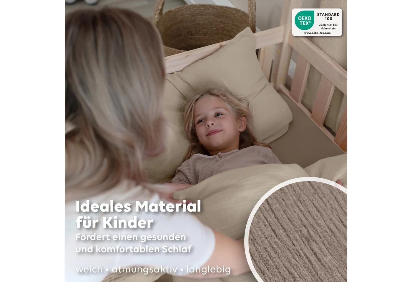 lilimaus Spannbettlaken Musselin Baby Beige 100% Baumwolle - Bild 4