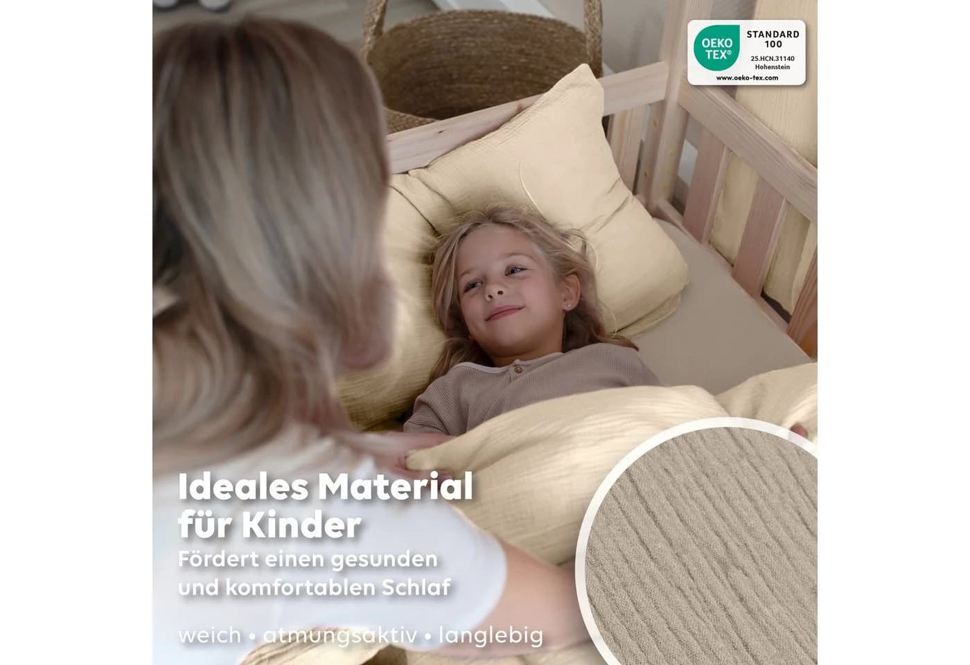 lilimaus Spannbettlaken Musselin Baby Beige 100% Baumwolle - Bild 4