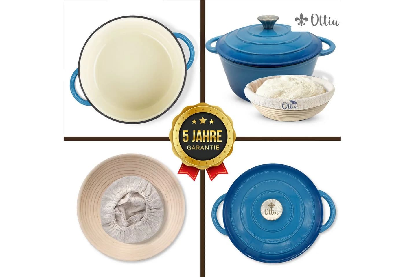 Ottia Schmortopf Gusseisen 26cm 5L Emaille Blau - Bild 4