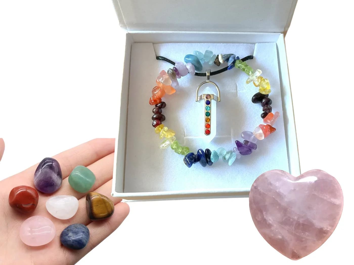 Steinfixx® Edelstein Chakra Set Selbstheilung mit Splitterarmband