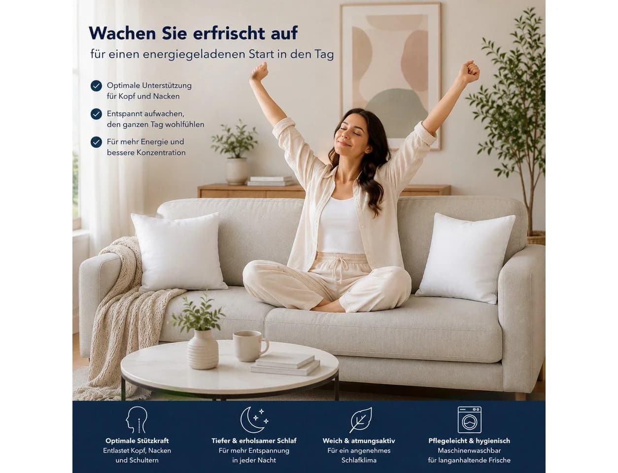 Landster Baumwollkissen Kopfkissen Weiß Polyesterfüllung - Bild 4
