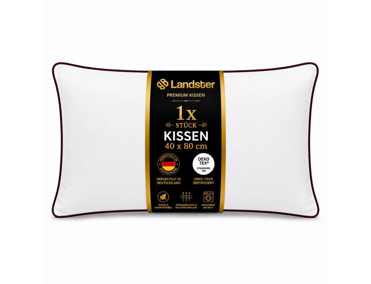 Landster Kopfkissen 100% Polyester Füllung Baumwolle Bezug Paspelierung - Bild 2