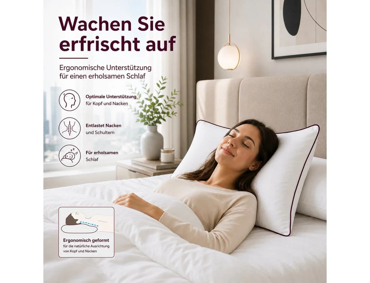Landster Kopfkissen 100% Polyester Füllung Baumwolle Bezug Paspelierung - Bild 5