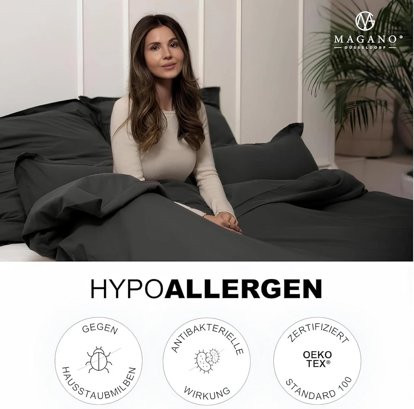MAGANO Bettwäsche Set Grau Premiumqualität Hypoallergen Knitterarm - Bild 4