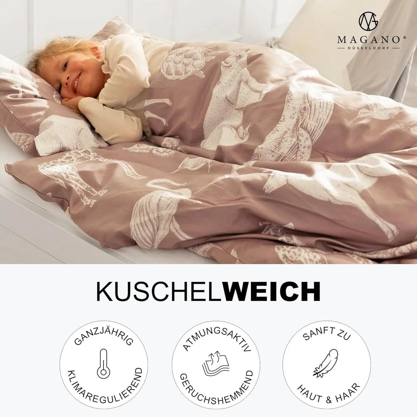 MAGANO Kinderbettwäsche Bambus & Baumwolle Satin 400 TC Tiermuster - Bild 4