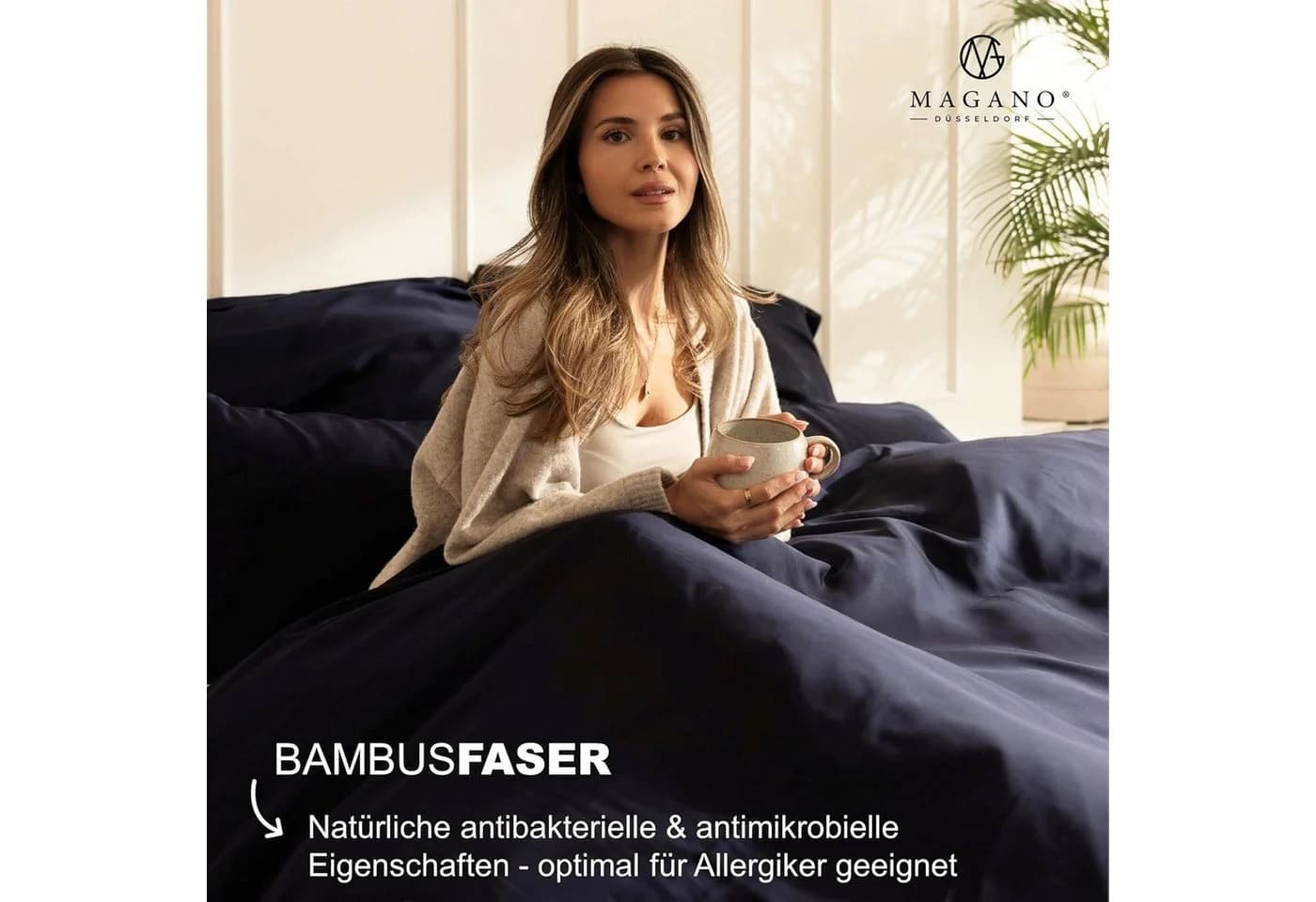 MAGANO Kissenbezug Bambus Baumwolle Satin Blau 400 TC - Bild 5