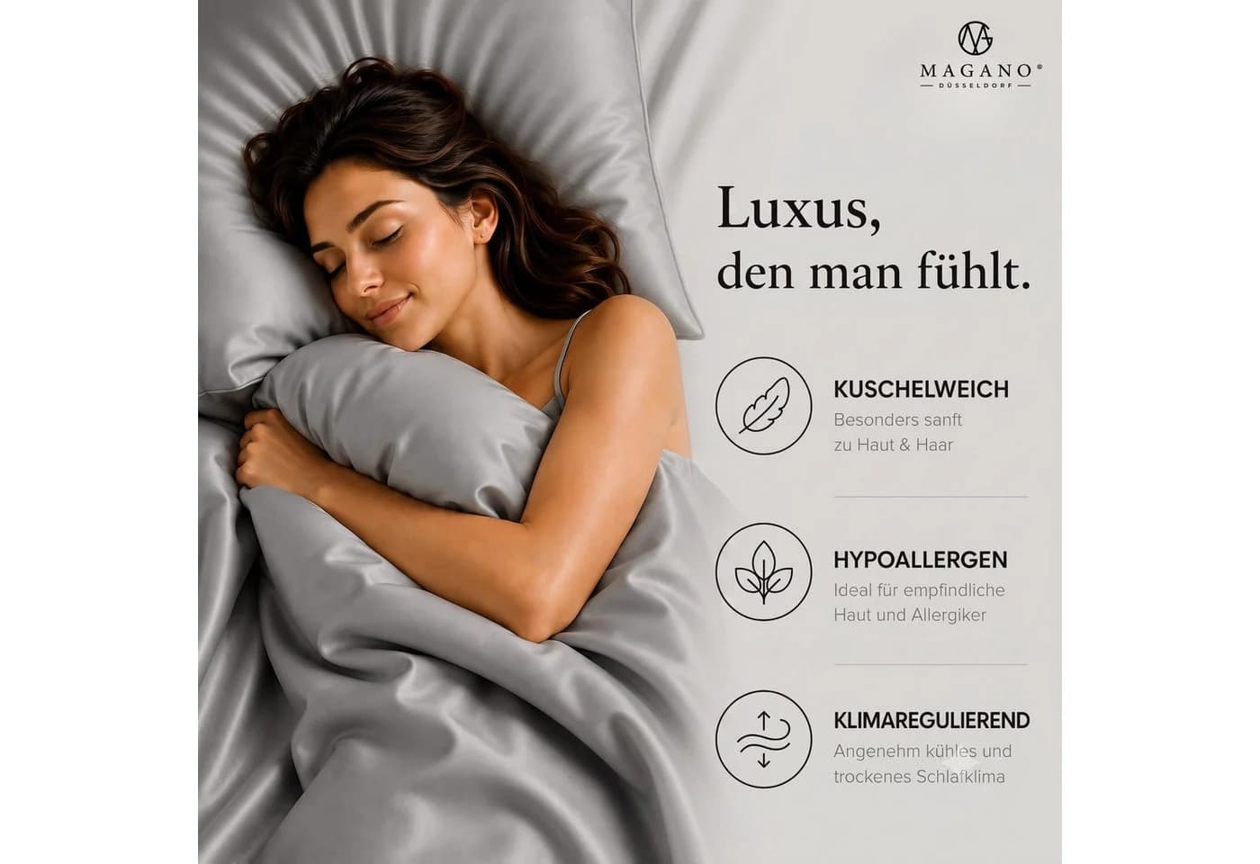 MAGANO Kissenbezug Grau 100% TENCEL™ Lyocell 400 TC - Bild 4