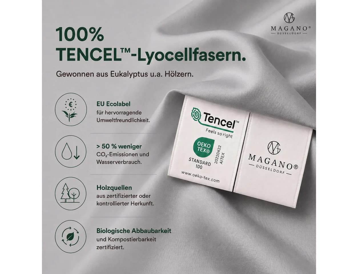 MAGANO Kissenbezug Grau 100% TENCEL™ Lyocell 400 TC - Bild 5
